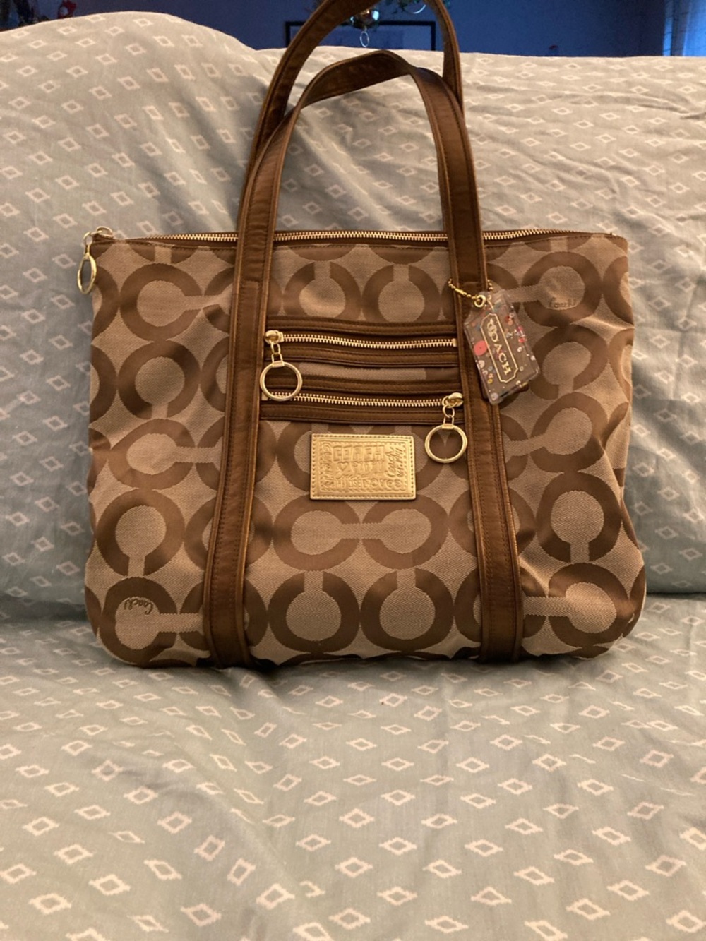 Coach Brown Signature Canvas Tote with Gold Accents & Bronze  leather straps - Picture 2 of 7